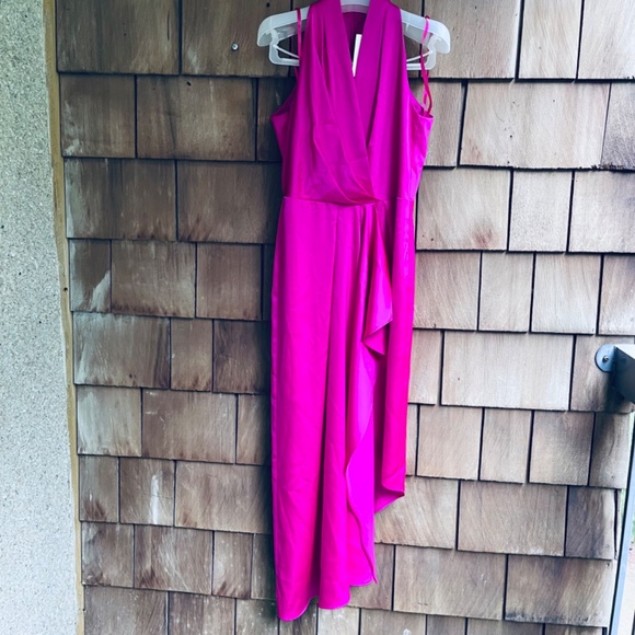 Alex Marie Hazel Halter Neck Sleeveless Draped Asymmetrical Hem Satin Dress 6P - Picture 6 of 17